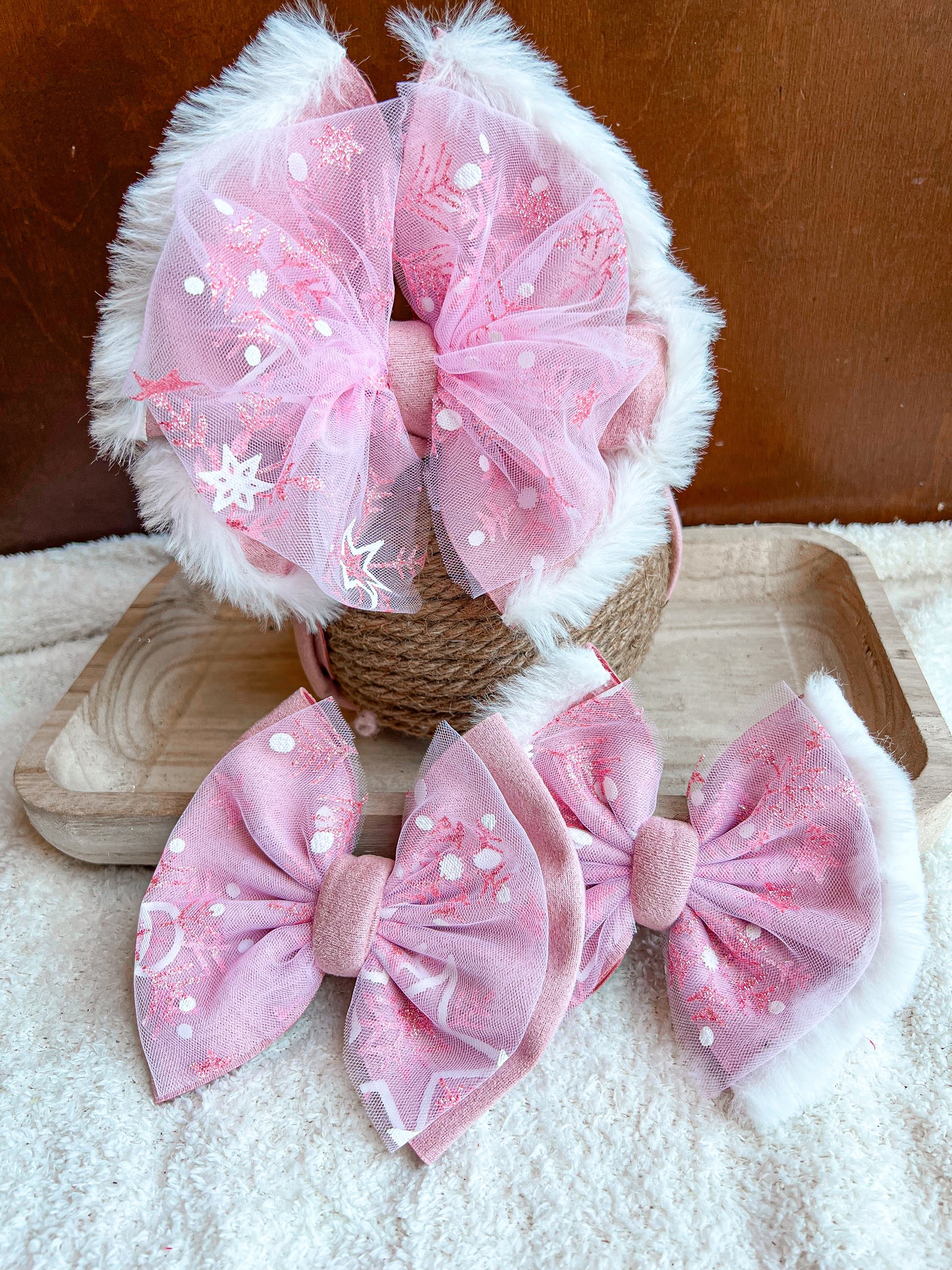 Pink snowflake double bow