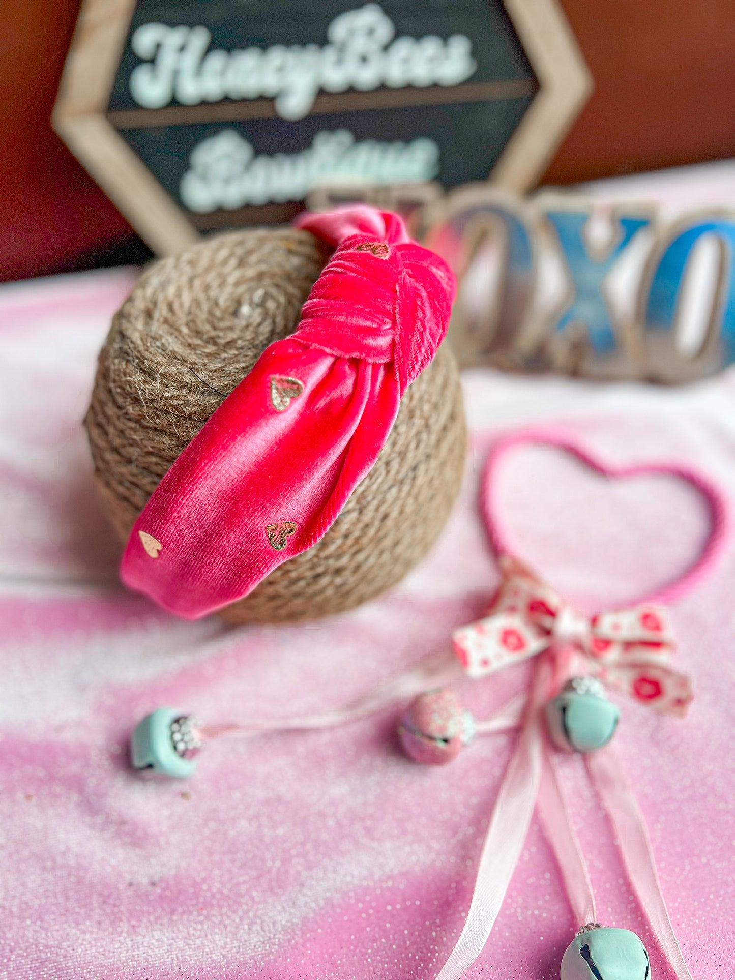 HotPink Heart Velvet headband