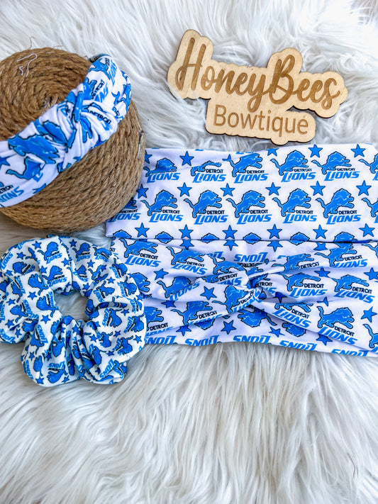 Detroit white Lions football Twistwrap Knotted HeadBAND