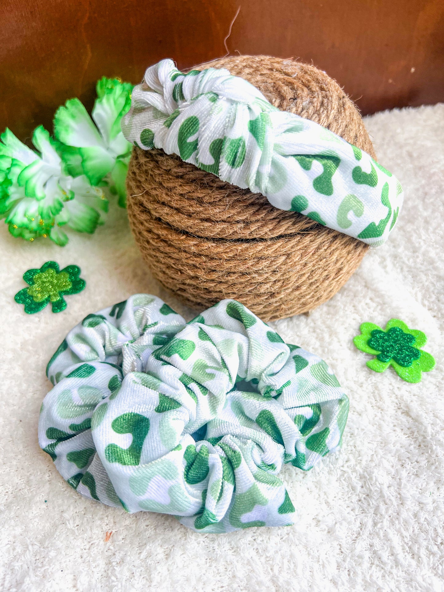 Green Leopard knotted headband/scrunchie