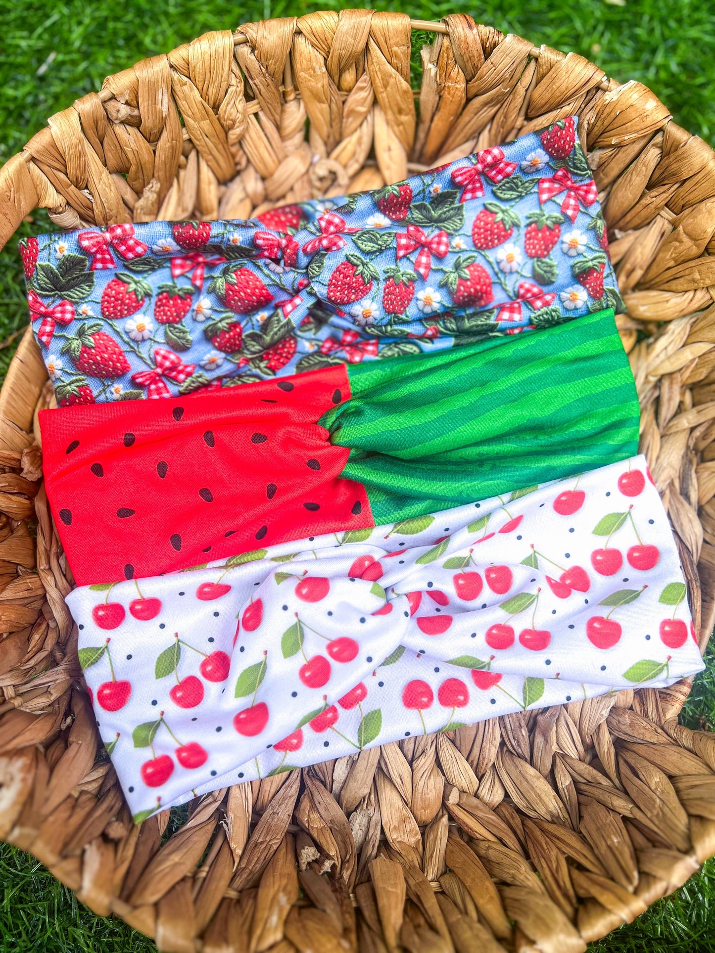 Strawberry Fields twistwrap/knitted headband/scrunchie