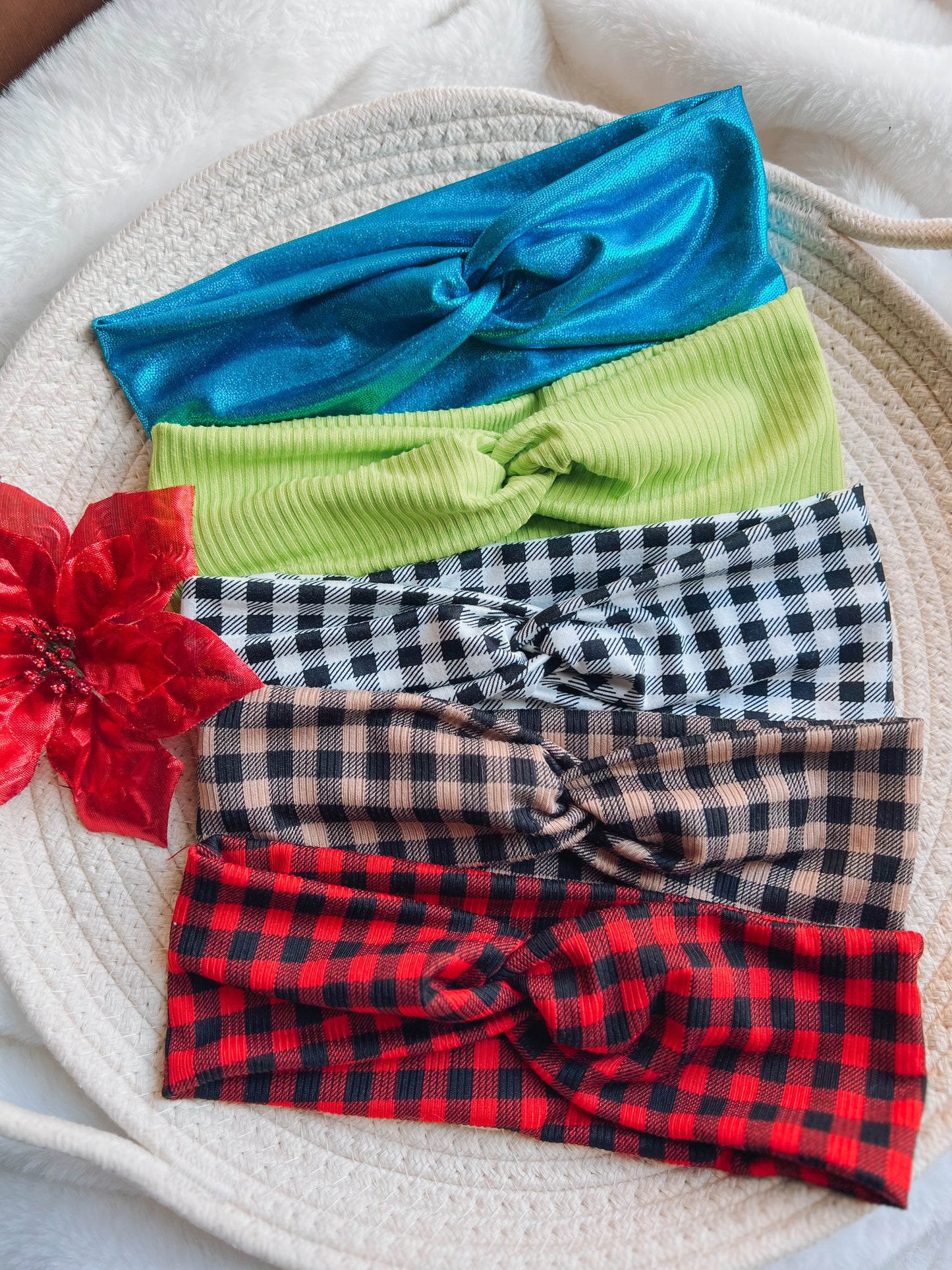 Cream Plaid twistwrap/knotted headband