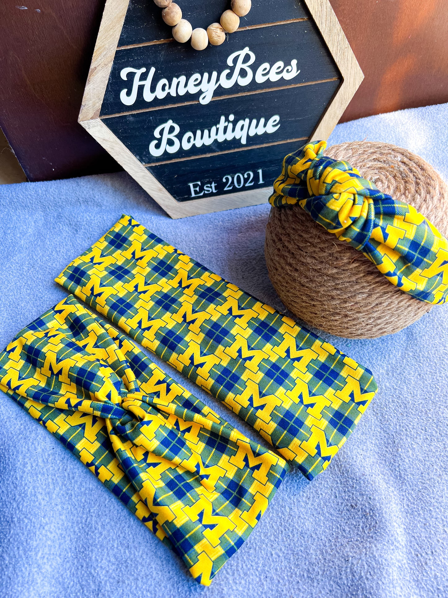 Michigan Plaid  twistwrap/knitted headband/scrunchie