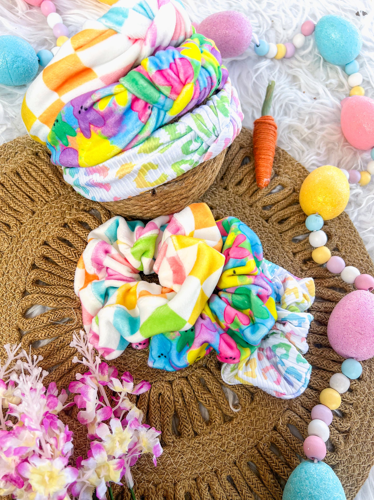 Easter checkers Velvet knotted headband, scrunchie (Copy)