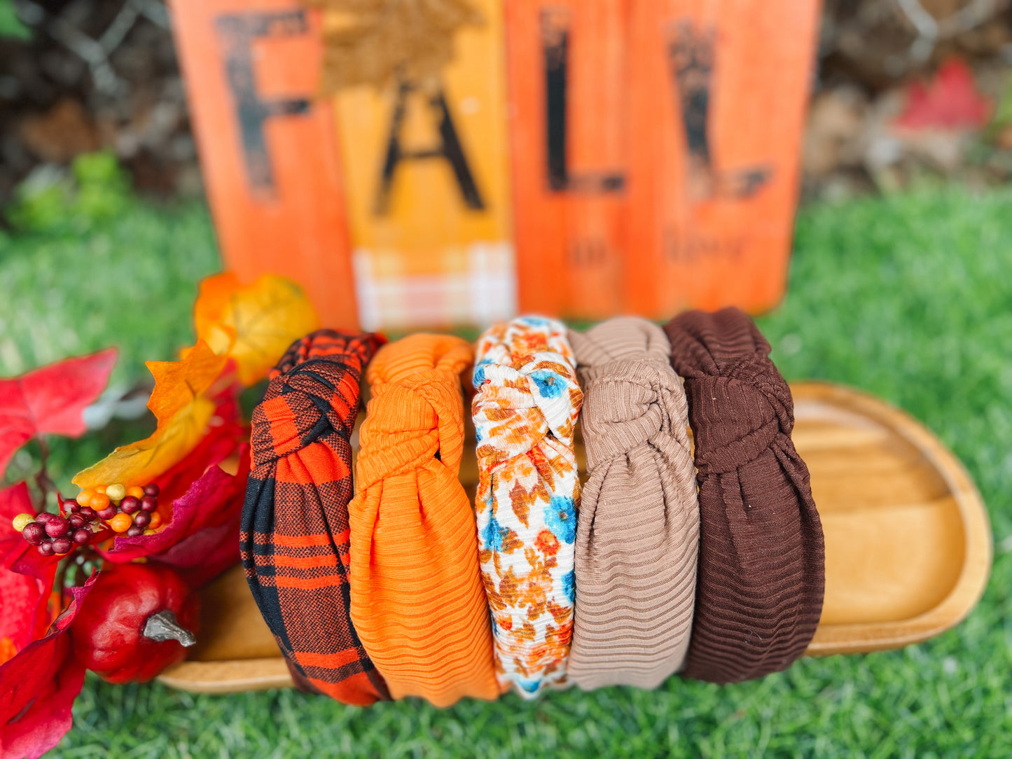 Orange/Black Plaid twistwrap/knotted headband