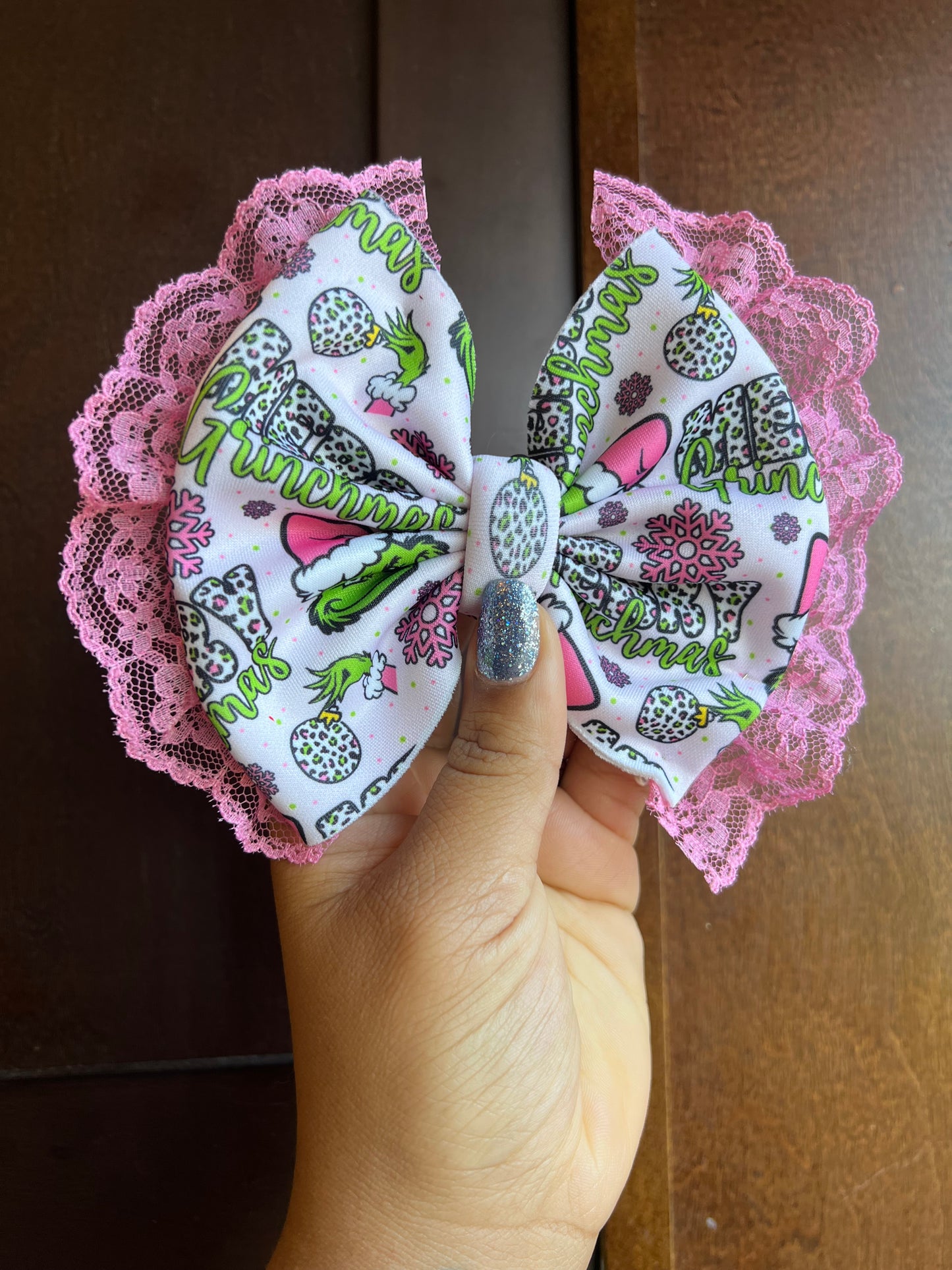 Pink loapard G r I n c h*center is a bow add on*