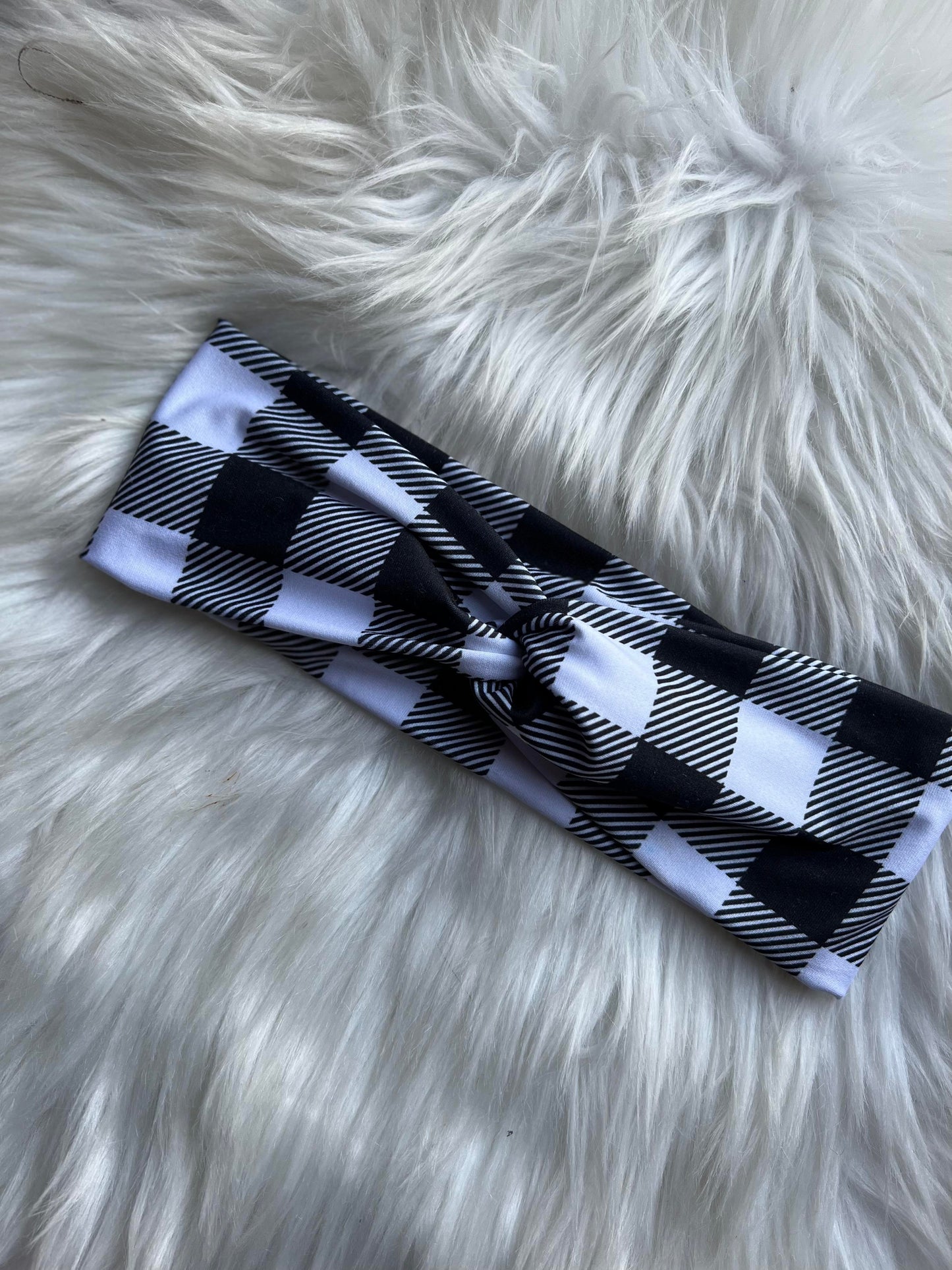 Black Plaid Twistwrap/knotted HeadBAND