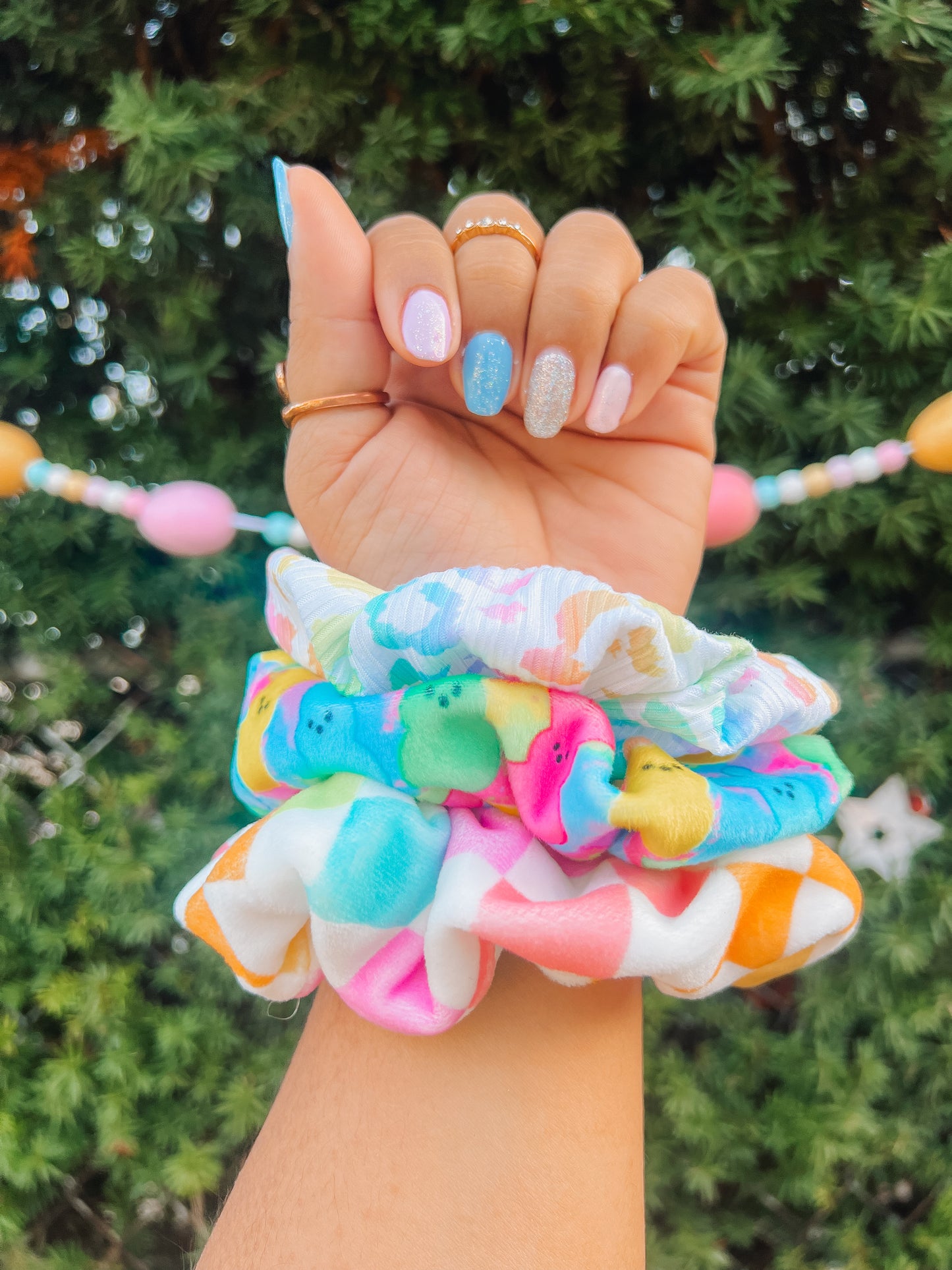 Easter checkers Velvet knotted headband, scrunchie (Copy)