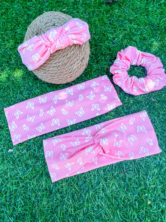 Pink Butterfly twistwrap/knitted headband/scrunchie