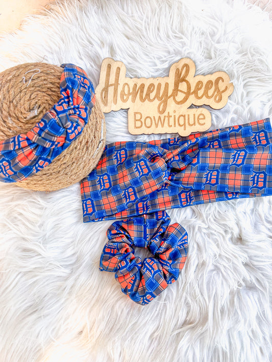 Detroit Tigers Plaid Twistwrap Knotted HeadBAND