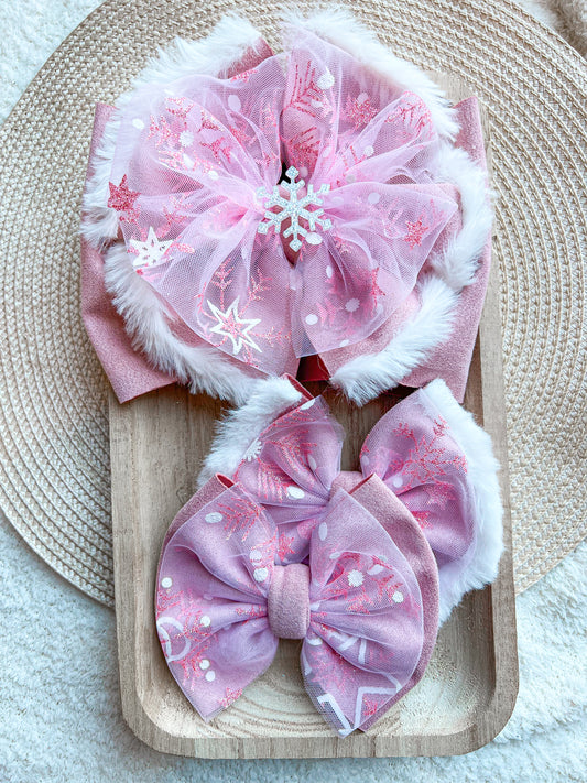Pink snowflake double bow