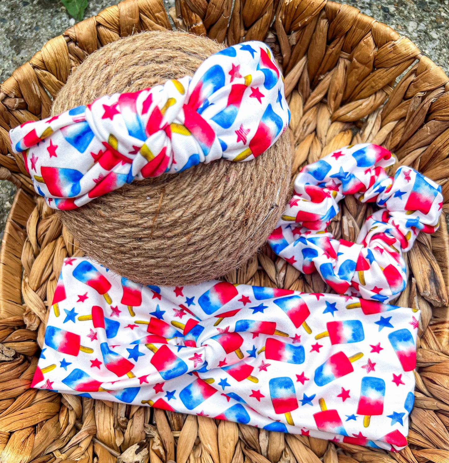American Popsicle twistwrap/knotted headband/scrunchie