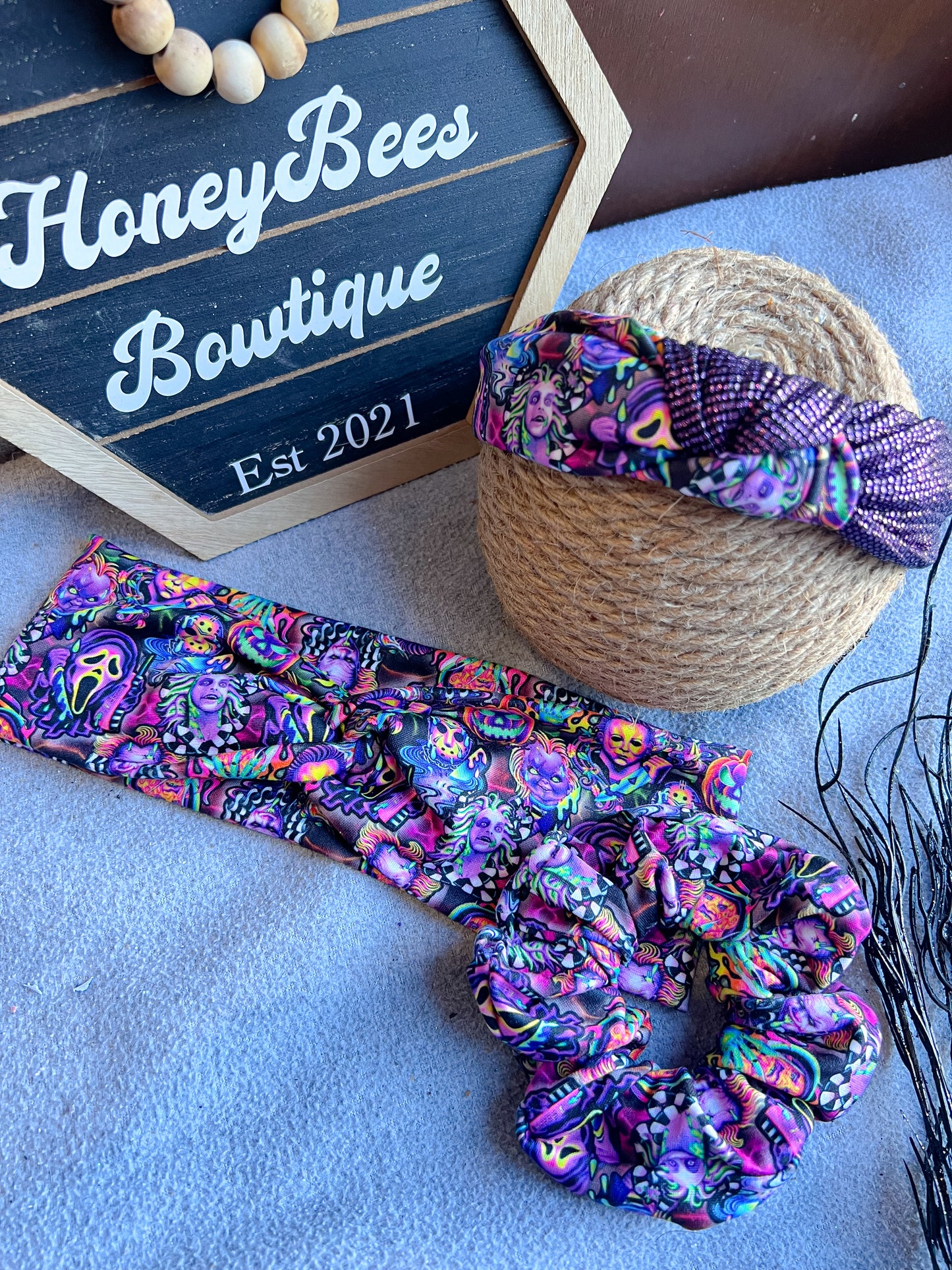 Lisa horror twistwrap/knitted headband/scrunchie