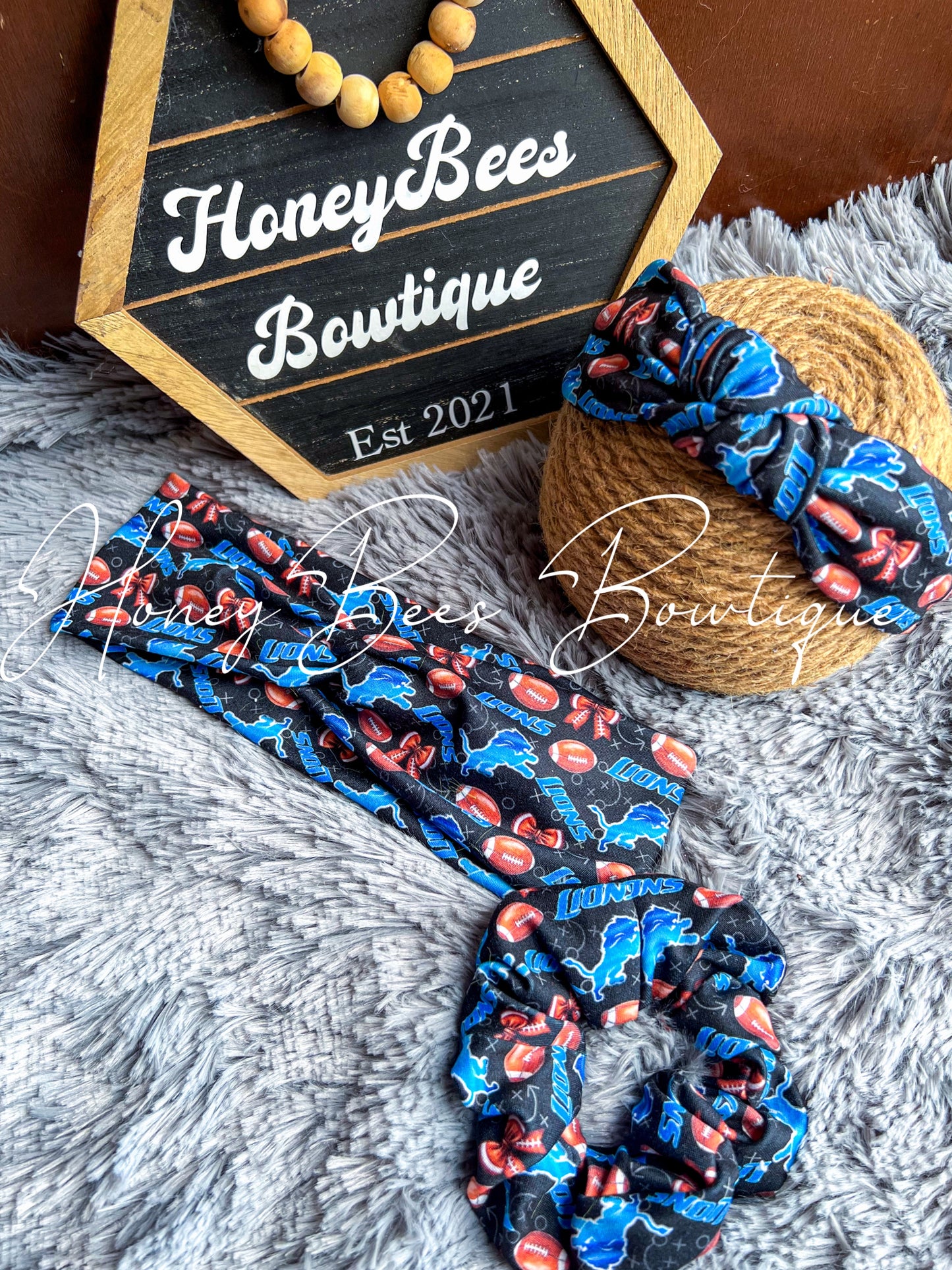 Detroit Lions black twistwrap/knotted  headband/scrunchie