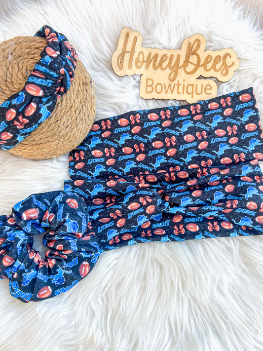 Detroit Lions black twistwrap/knotted  headband/scrunchie