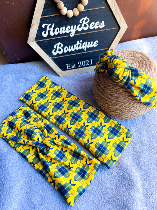 Michigan Plaid  twistwrap/knitted headband/scrunchie