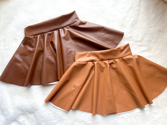 Cognac pleather circle skirt